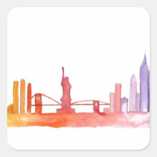 Sticker Carré NEW YORK CITY skyline aquarelle colorée NYC