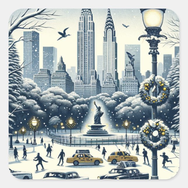 Sticker Carré New York Holiday Elegance - Noël personnalisable (Devant)