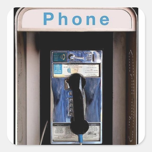 Sticker Carré New York Public Pay Phone, Retro Phone Booth (Devant)