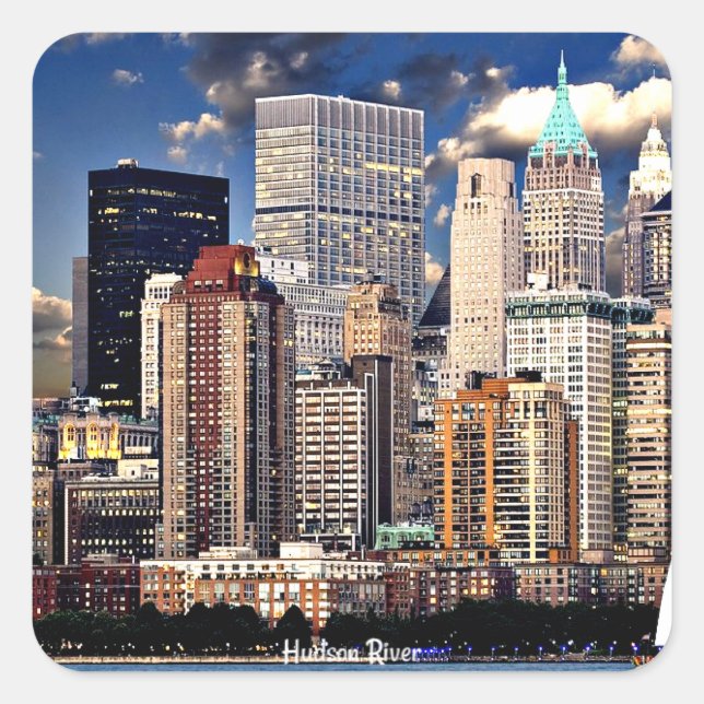 Sticker Carré New York Skyline, Hudson River, (Devant)
