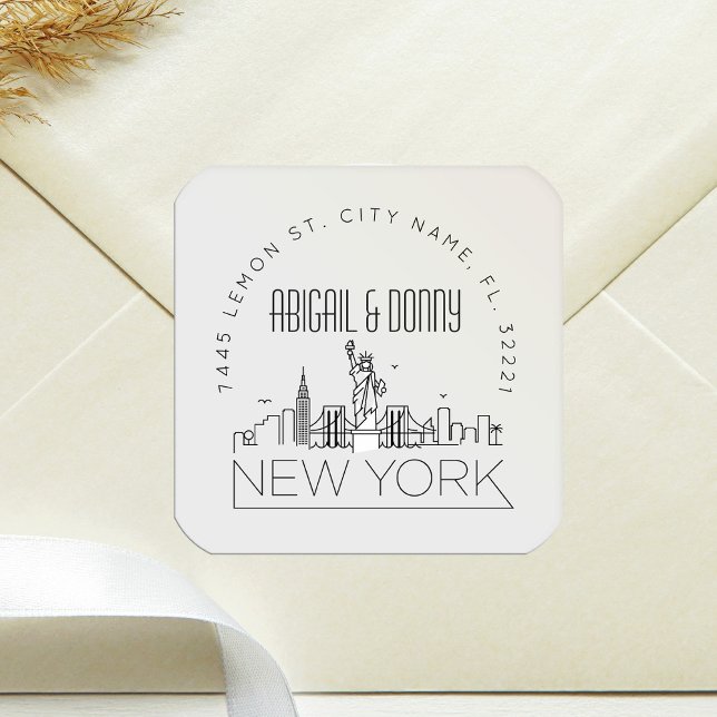 Sticker Carré New York Skyline | Sceau d'enveloppe préadressé (Créateur téléchargé)
