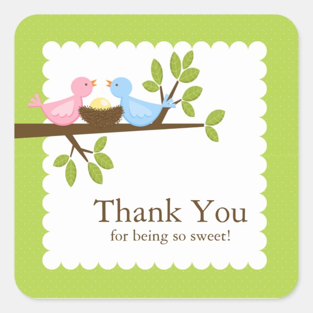 Sticker Carré Nid d'oiseau mignon et moderne Baby shower neutre (Devant)