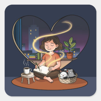 Sticker Carré Night Creator Cozy Heart Window Art