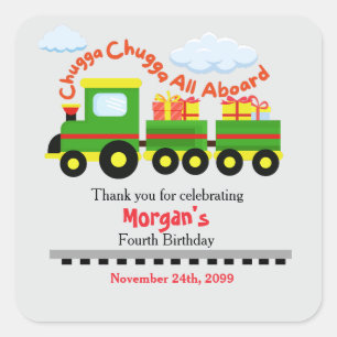 Sticker Carré N'Importe Quel Âge Anniversaire Joli Train Coloré 