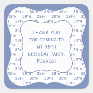Sticker Carré N'importe quel âge Numéro bleu Motif Anniversaire 
