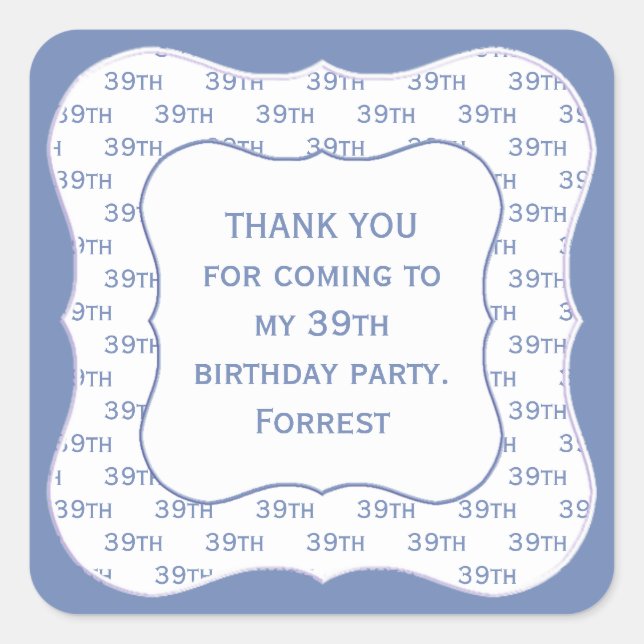 Sticker Carré N'importe quel âge Numéro bleu Motif Anniversaire  (Devant)