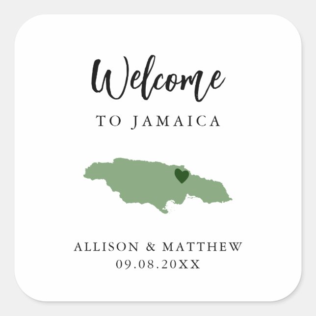 Sticker Carré N'importe quelle couleur Jamaïque Mariage Welcome  (Devant)