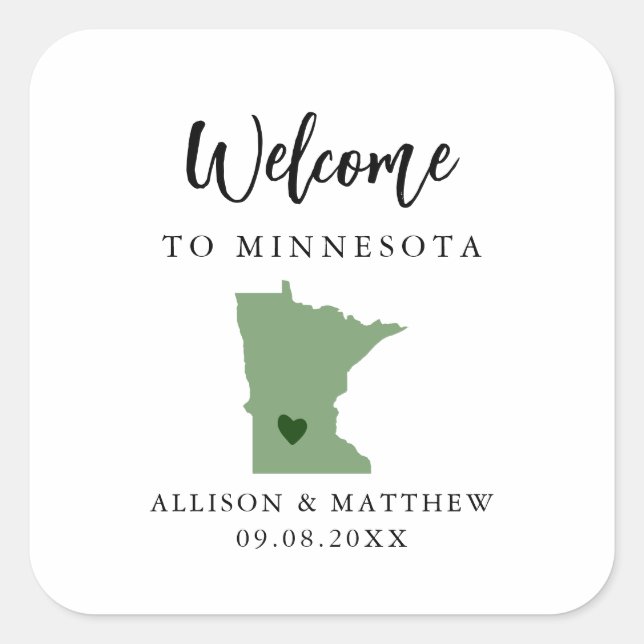 Sticker Carré N'importe quelle couleur Minnesota Mariage Welcome (Devant)