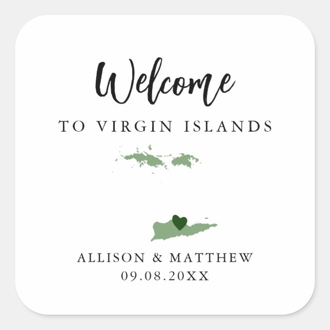 Sticker Carré N'importe quelle couleur Virgin Islands Mariage We (Devant)