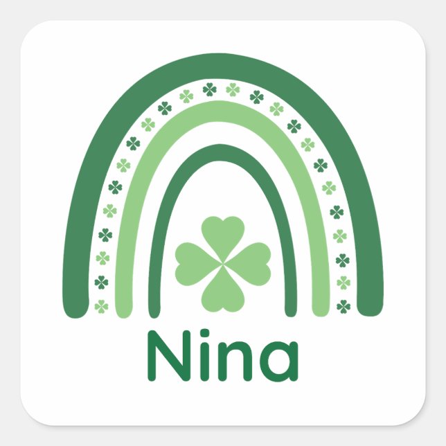 Sticker Carré Nina Nom Clover Boho Rainbow (Devant)