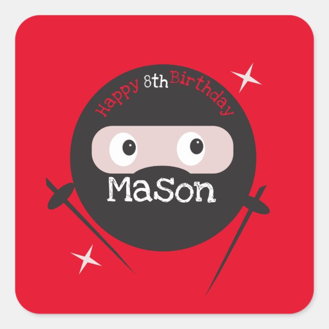 Sticker Carré Ninja Martial Arts Karate Boys Anniversaire (Devant)