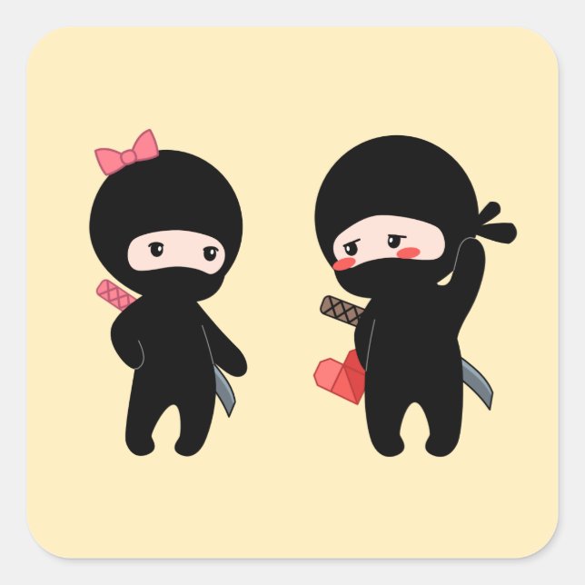 Sticker Carré Ninja Pair, un garçon et une fille (Devant)