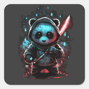Sticker Carré Ninja panda couleur néon