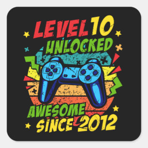 Sticker Carré Niveau 10 Awesome 2012 Game 10th Birthday
