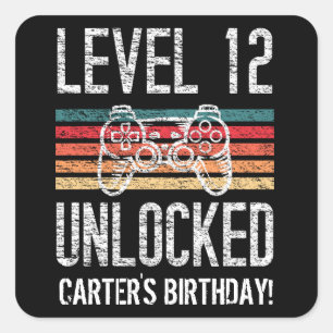Sticker Carré Niveau 12 Déverrouillé 12e anniversaire Personnali