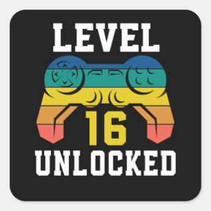 Sticker Carré Niveau 16 Déverrouillé, Jeu vidéo 16e Joueur An