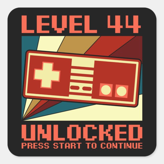 Sticker Carré NIVEAU 44 DÉVERROUILLÉ 44 Jeu cadeau d'anniversair (Devant)