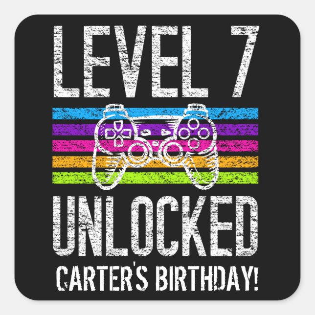 Sticker Carré Niveau 7 Déverrouillé 7e anniversaire Jeu personna (Devant)