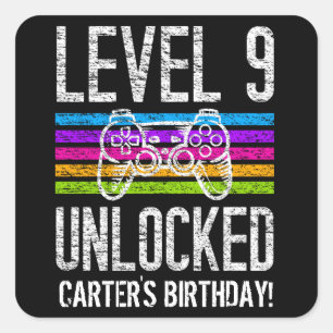 Sticker Carré Niveau 9 Déverrouillé 9e anniversaire Jeu personna