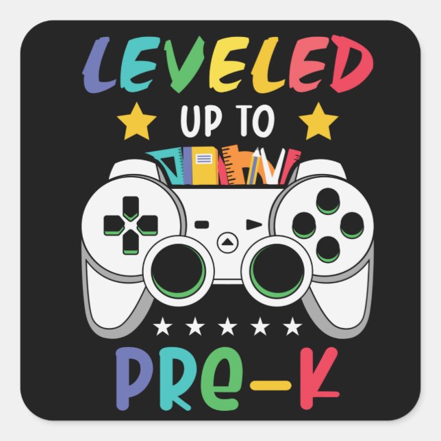 Sticker Carré Niveau jusqu'à pré-K Retour à l'école Jeu vidéo (Devant)