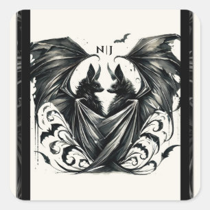 Sticker Carré Noces Chauves-Souris Amour Gothique Crème Noir Arg