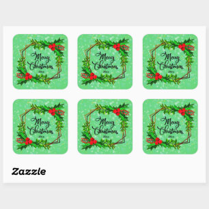 Sticker Carré Noël 20xx Holly Red Berries Vert moderne