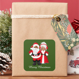 Sticker Carré Noël Africain Américain Père Noël Mme Claus