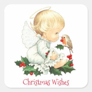 Sticker Carré Noël Angel et Robin Voeux de Noël