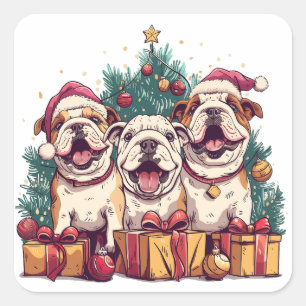 Sticker Carré Noël Anglais Chien de Chien De Fer Chapeau