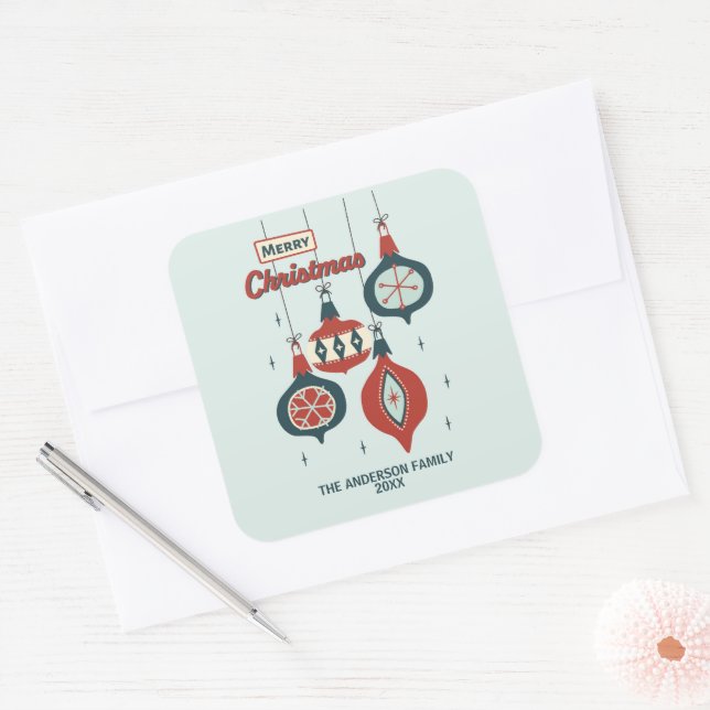 Sticker Carré Noël atomique du milieu du siècle (Enveloppe)