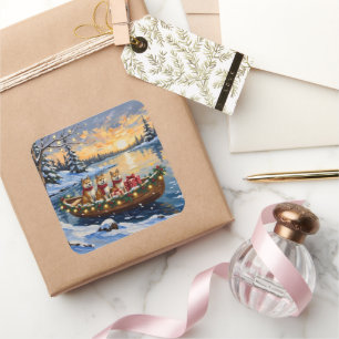 Sticker Carré Noël Bateau Akita Fêtes