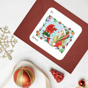 Sticker Carré Noël Blonde Elf Red Dragon Imaginaire