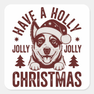 Sticker Carré Noël Blue Heeler Holly Jolly Chien Maman Vintage 