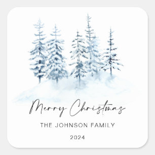 Sticker Carré Noël Blue Winter Forest Paysage rustique