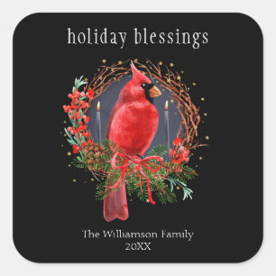Sticker Carré Noël Cardinal Rouge Yule Solstice Boho Holiday