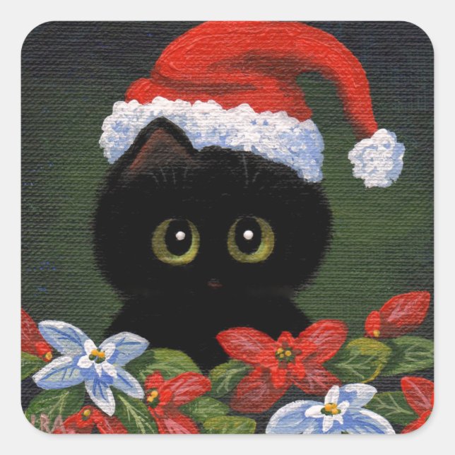 Sticker Carré Noël Chat Noir Père Noël Créationarts amusants (Devant)