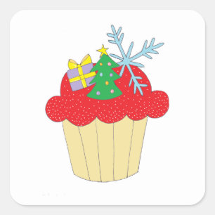 Sticker Carré Noël Cupcake