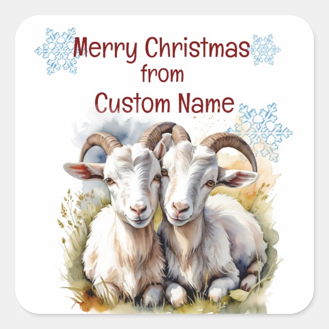 Sticker Carré Noël Cute Chèvre Couple animal Personnaliser (Devant)