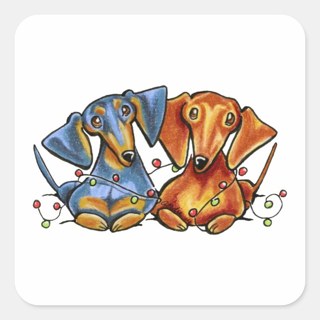 Sticker Carré Noël Dachshund (Devant)