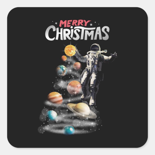 Sticker Carré Noël dans le système solaire spatial L'astronaute  (Devant)