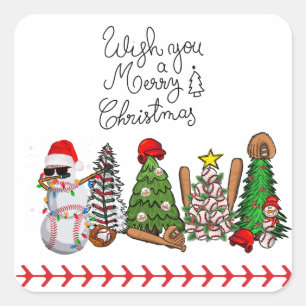 Sticker Carré Noël de baseball avec cadeaux et balle