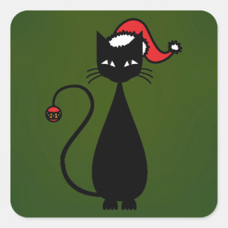 Sticker Carré Noël de chat noir