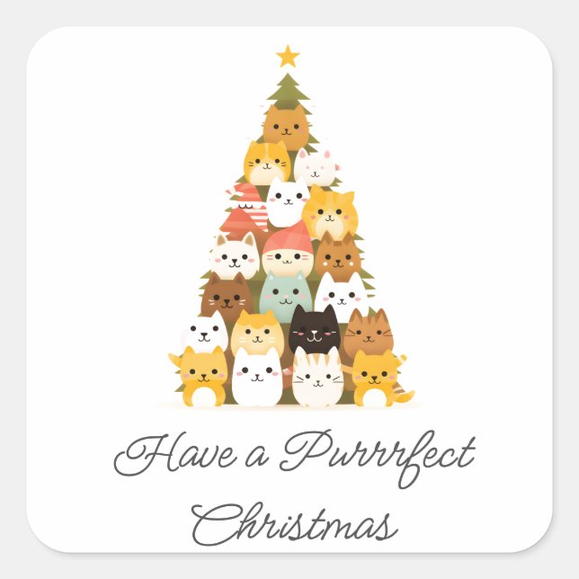 Sticker Carré Noël de chat simple (Devant)