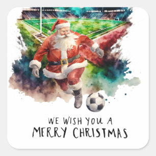 Sticker Carré Noël de football avec le Père Noël jouant au ballo