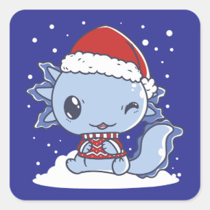 Sticker Carré Noël de Kawaii Axolotl