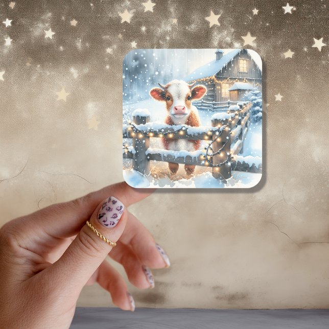 Sticker Carré Noël de la vache festive mignonne (Créateur téléchargé)