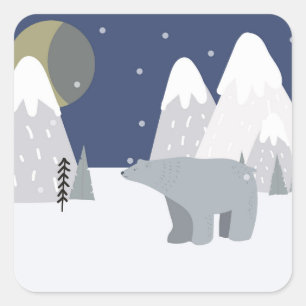 Sticker Carré Noël de neige à l'ours polaire