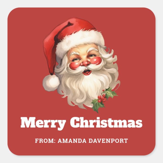 Sticker Carré Noël de style rétro Holly Jolly Santa Claus (Devant)