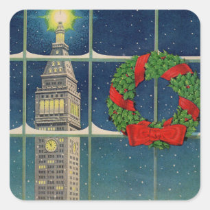 Sticker Carré Noël des années 1950 dans la ville