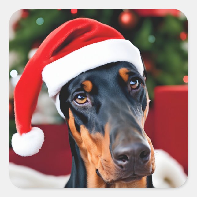 Sticker Carré Noël Doberman (Devant)